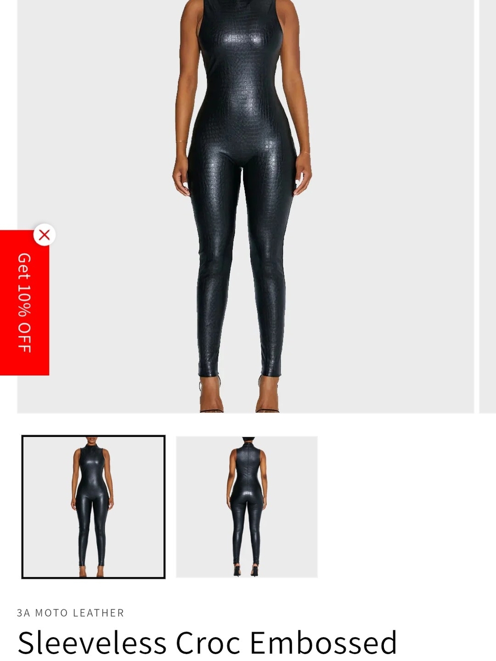 Sleeveless Croc-Embossed Jumpsuit - Black